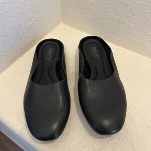 Born Khele Black Leather Mules Round Toe Slip On Flat Shoes Womens 6M BR0022303